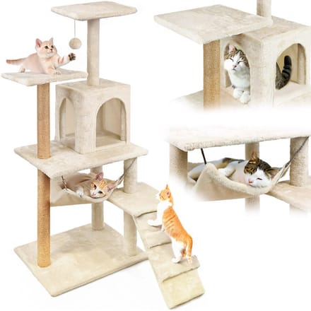 Mersjo Comfort Line - Kattenkrabmeubel - Beige - 6 Niveaus - Speelhuis