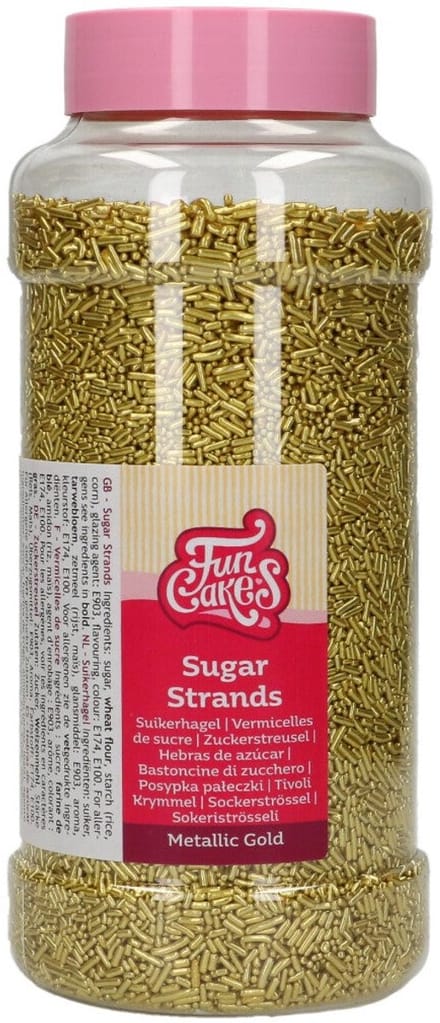 FunCakes Sugar Strands - Metallic Goud - 800g - Sprinkles - Eetbare Taartdecoratie