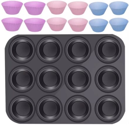 Ruhhy Muffin bakvorm - 12 cups - grafiet - staal en siliconen - 35 x 26,5 cm - cupcakevorm