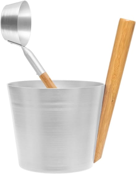 Stijlvolle Sauna Emmer met Lepel - Aluminium Naturel 5L