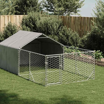 vidaXL - Hondenkennel - met - ren - 4x2x1,5 - m - gegalvaniseerd - staal