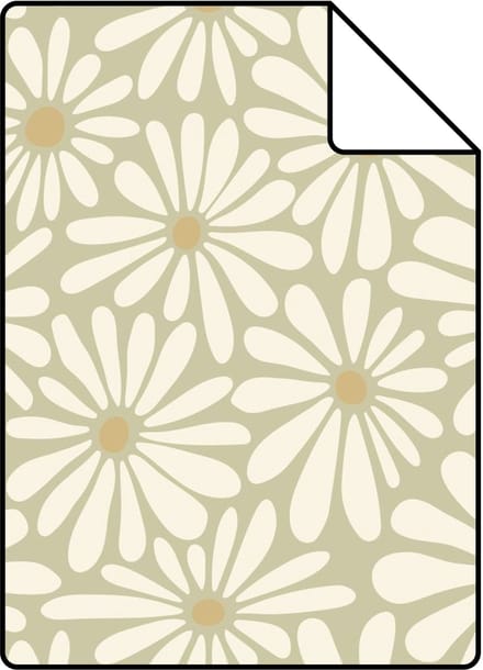 Proefstaal ESTAhome behang madeliefjes vergrijsd groen - 26.5 x 21 cm - 132005-S