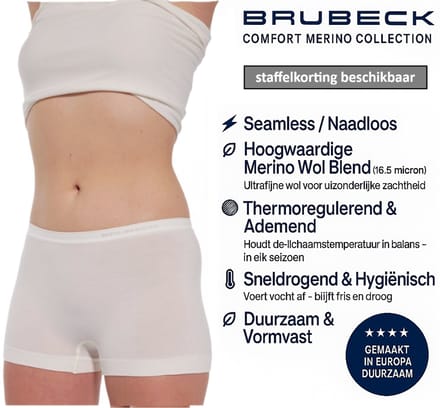 Brubeck Dames Boxershort – Merino Wol Blend Naadloos Ondergoed - Crème wit L