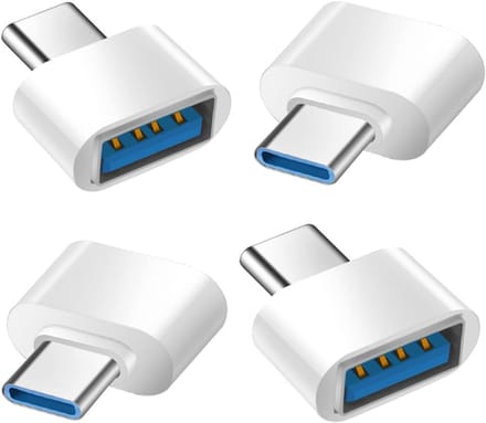USB C naar USB Adapter Set van 4, Type C naar USB 3.0 OTG Adapter voor MacBook, iPhone, iPad en Android Smartphones, Geschikt voor Tablets en Meer (Wit)