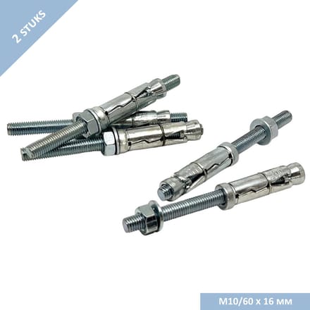 UFAST keilbout - M10/60 x 16mm - Sluitring + moer - Verzinkt - 2 stuks
