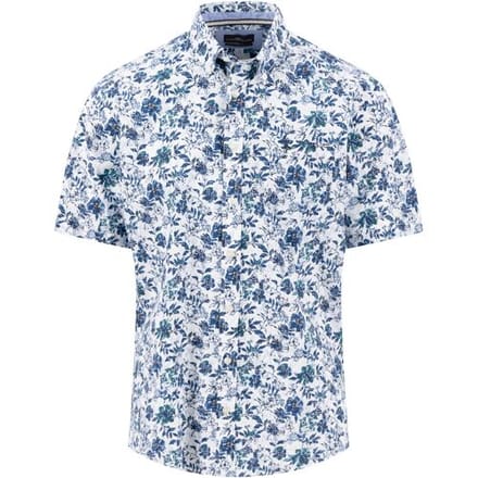 Fynch-Hatton Overhemd Premium Flower Pattern Short Sleeve Button-Down Navy / male