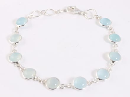 Fijne zilveren schakelarmband met aqua chalcedoon