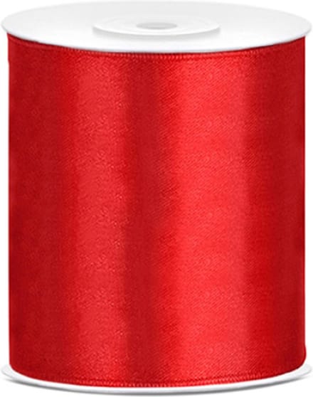 Partydeco - Satijn lint Rood 100mm/rol 25m