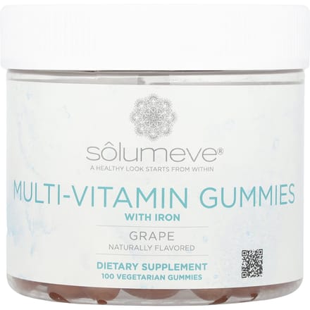 Solumeve, gummies multivitaminés, contient du fer, sans gélatine, saveur raisin, 100 gummies végétaux
