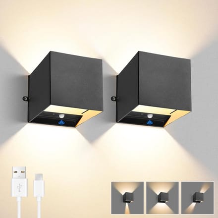 Oplaadbare draadloze wandlamp met bewegingsmelder voor binnen - Set van 2