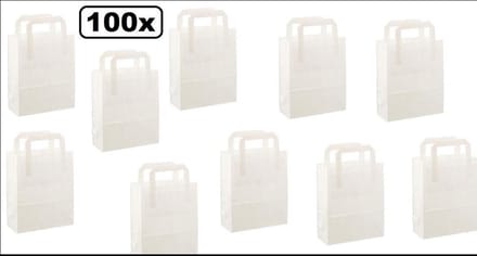 100x Papieren tas wit platte handgreep 18x08x22cm