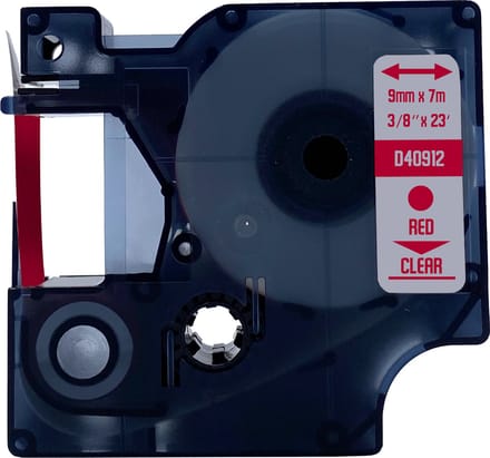 DULA Dymo D1 40912 Compatible label tape - 1 lettertape - Rood op transparant - 9mm x 7m