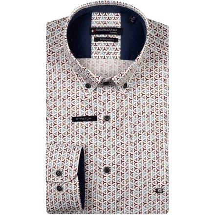 Giordano Overhemd Ivy Satin Stretch Mini Graphic Pattern Deep Mauve-Multi / male