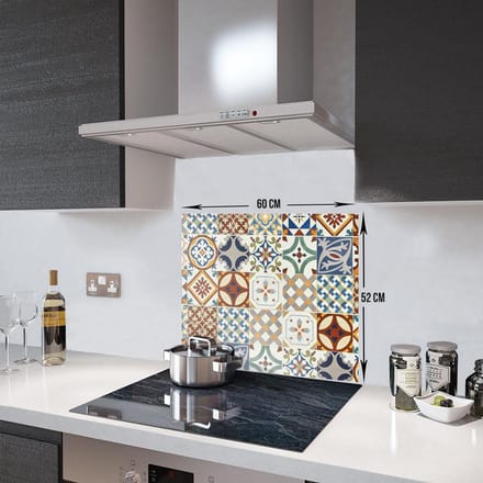 Tegelpatroon Tempered Glas Spatbescherming Voor Achter de Kookplaat 52cm x 60cm