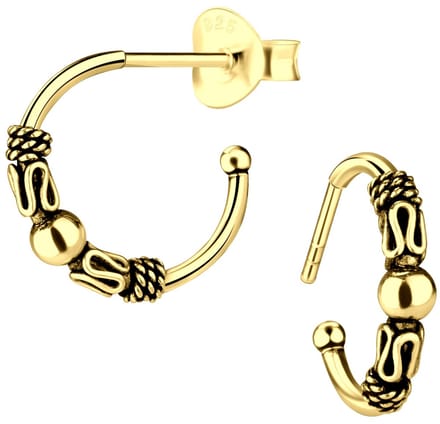 Joy|S - Zilveren Bali oorringen stud - 14 mm - gold plated