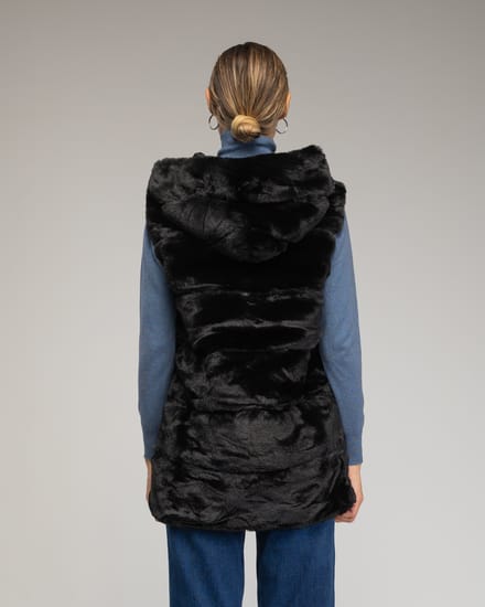 Leren vest met capuchon