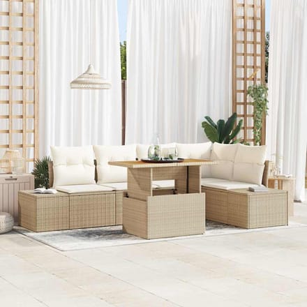 vidaXL - Tuinbank - Set - 6 - st - Beige - poly - rattan