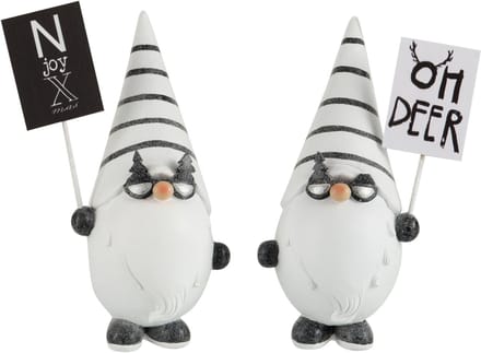 J-Line kerstfiguur Kerstman Plakkaat - polyresin - zwart/wit - small - 2 stuks