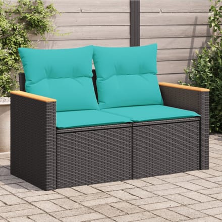vidaXL - Tuinbank - met - kussens - 2-zits - poly - rattan - zwart