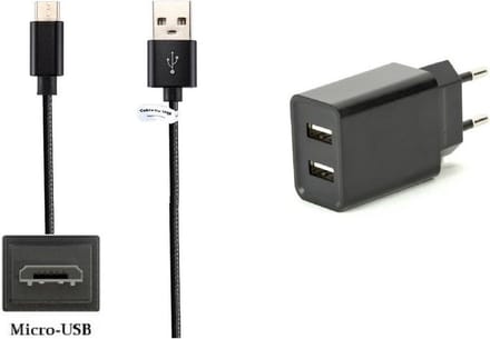 OneOne 2.1A lader met 2 poorten + 1,0m standaard Micro USB kabel. Oplader adapter past op JBL Synchros, E25BT, PIVOT, REACT, Soundgear BTA, J56BT, Tuner 1, Micro 2
