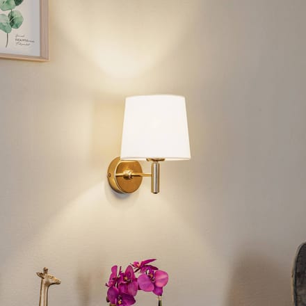 Argon Wandlamp Polo Plus textiel kap, messing/crème