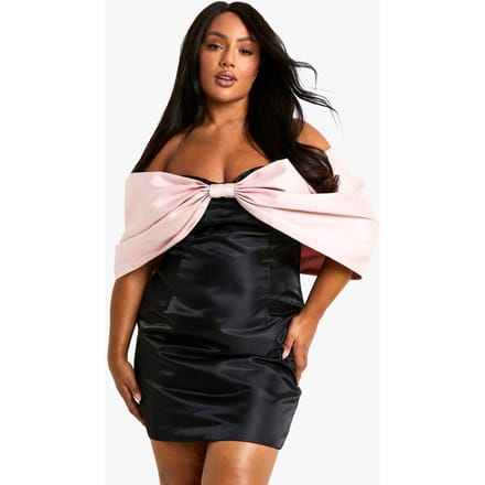 boohoo Dames Plus Taffeta Bandeau Extreme Bow Shift Jurk | Black | Maat: 28