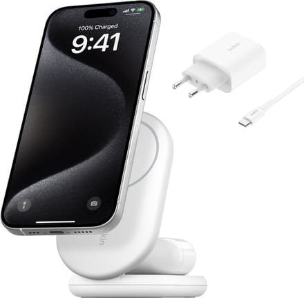 Belkin 2-in-1 Inklapbare Draadloze Lader Qi2 15W - Magsafe Compatibel - Wit