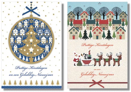 MGPcards - 10 Dubbele wenskaarten - Kerstkaarten / Nieuwjaar - Witte envelop - 10 x 14 cm - 2 Motieven per doosje