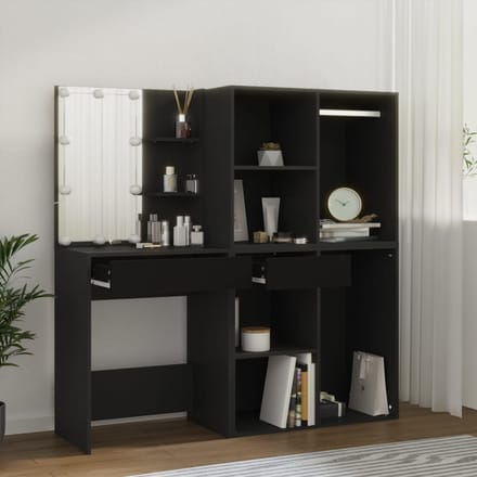 vidaXL - Kaptafel - met - kastjes - LED - bewerkt - hout - zwart