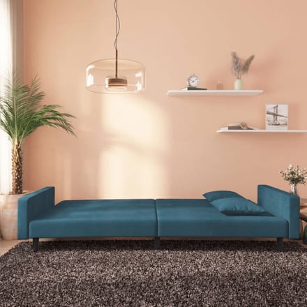 vidaXL - Slaapbank - 2-zits - met - 2 - kussens - fluweel - blauw