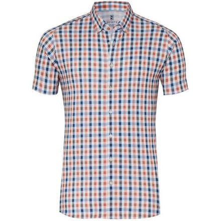 Desoto Overhemd Multi Check Casual Button-Down Short Sleeve Abrikoos-Blauw / male