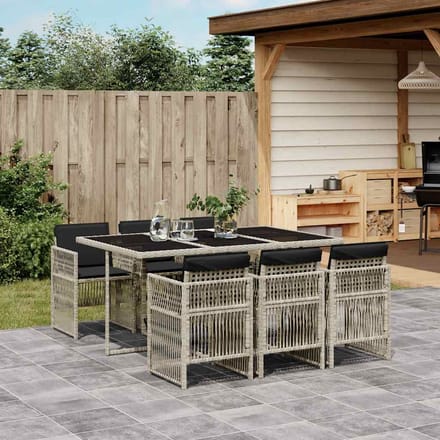 vidaXL - 7-delige - Tuinset - met - kussens - poly - rattan - grijs