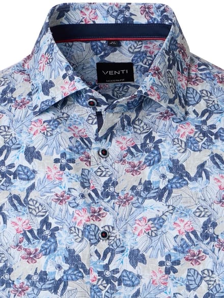 Venti Heren Overhemd Kent Boord Motief Modern Fit - M