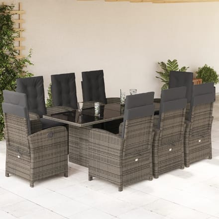 vidaXL - 9-delige - Tuinset - met - kussens - poly - rattan - grijs