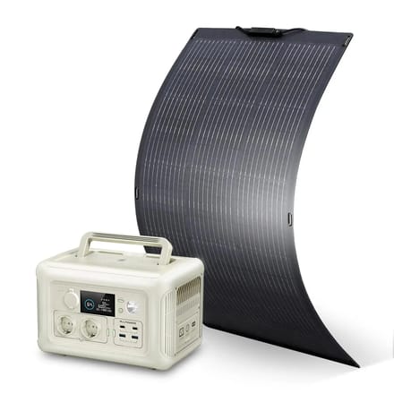 ALLPOWERS Solar Generator Kit 600W (R600 + SF100 100W Flexible Solar Panel) - R600 Beige + SF100 Solar Panel 100W