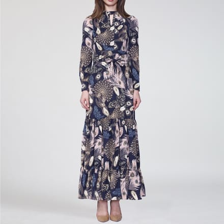 Boheemse stijl lange jurk met ruches en veren print
