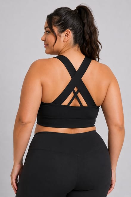 SparkNine Stride sport-bh - met uitneembare pads - 3XL - zwart - plus size - cross-back - medium support - zacht & elastisch materiaal