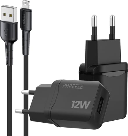 Phreeze usb oplader geschikt voor iPhone 12 11 X en iPad met Lightning kabel - 5v 3a usb adapter - 1 meter