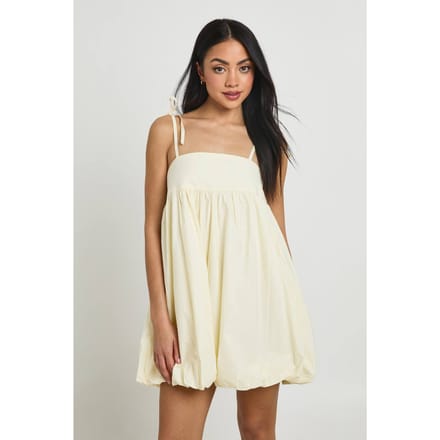boohoo Dames Katoenen Poplin Puff Ball Mini Jurk | Citroen | Maat: 34