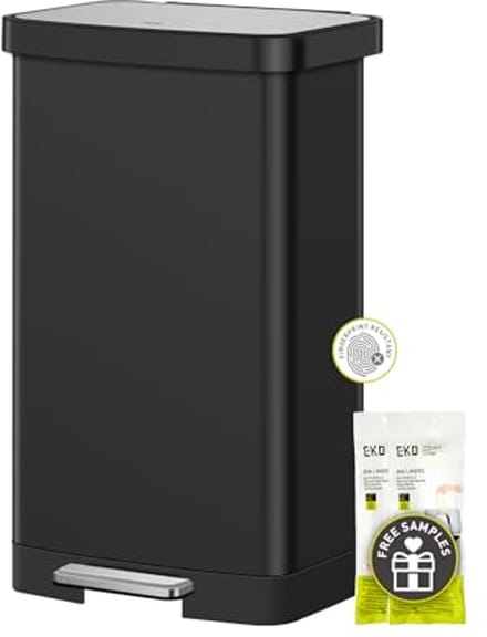 Matte Zwarte RVS 75 Liter Prullenbak met Achtercompartiment voor Opberging