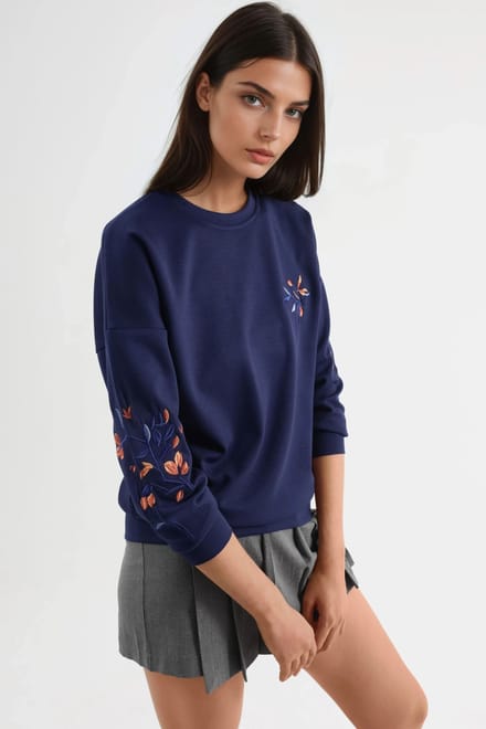 Modal Touch Ronde Hals Geborduurde Sweatshirt