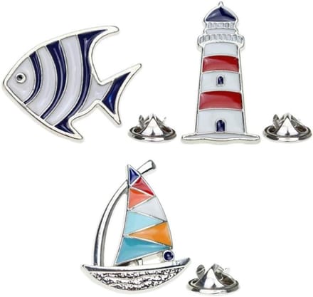 Cosensi - Nautische Emaille Reversspeldjes Vis Zeilboot Vuurtoren Broche