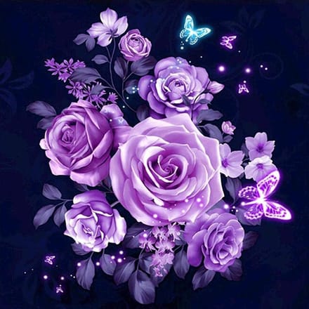 Diamond Painting DIY 5D Rozenbloem Diamond Painting Kubus Ronde Vorm Vol purple