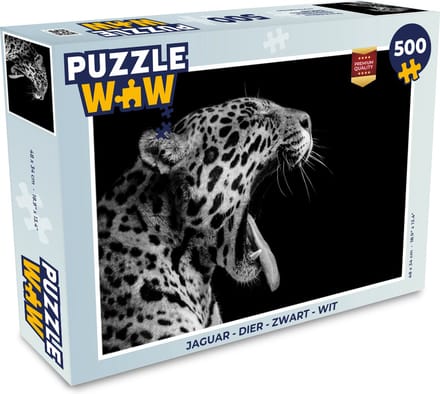 Puzzel Jaguar - Dier - Zwart - Wit - Legpuzzel - Puzzel 500 stukjes