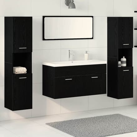 vidaXL - Badkamermeubel - Set - 4 - st - Zwart - Eiken - Bewerkt - hout