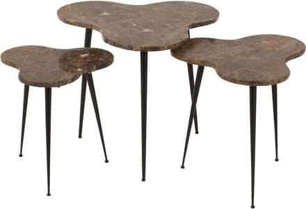 J-Line bijzettafel - marmer/metaal - bruin/zwart - set van 3