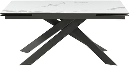 Vente-unique Verlengbare eettafel 6 tot 10 personen van keramiek en metaal - Wit marmereffect en antraciet - COREMA