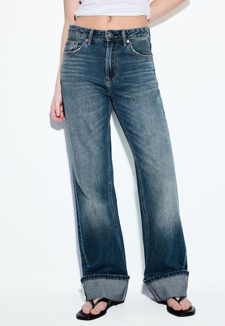 Stradivarius D92 straight wide jeans met scheuren  PARELGRIJZE DENIM WASSING 38