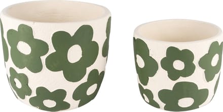 Dekoratief | Set 2 bloempotten m/bloemen, wit/groen, cement, 18x18x16cm | A240799