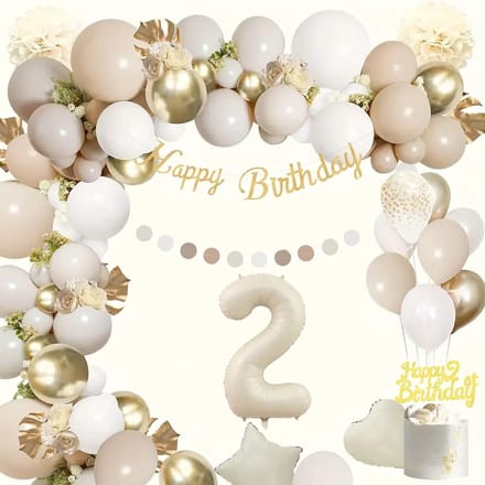 FeestmetJoep® 2 jaar verjaardag versiering & ballonnen - Beige & Goud